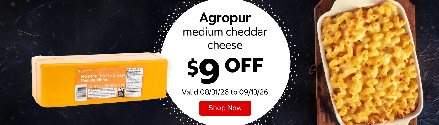 Agropur medium cheddar cheese $9 OFF Valid 08/31/26 to 09/13/26 Shop Now 