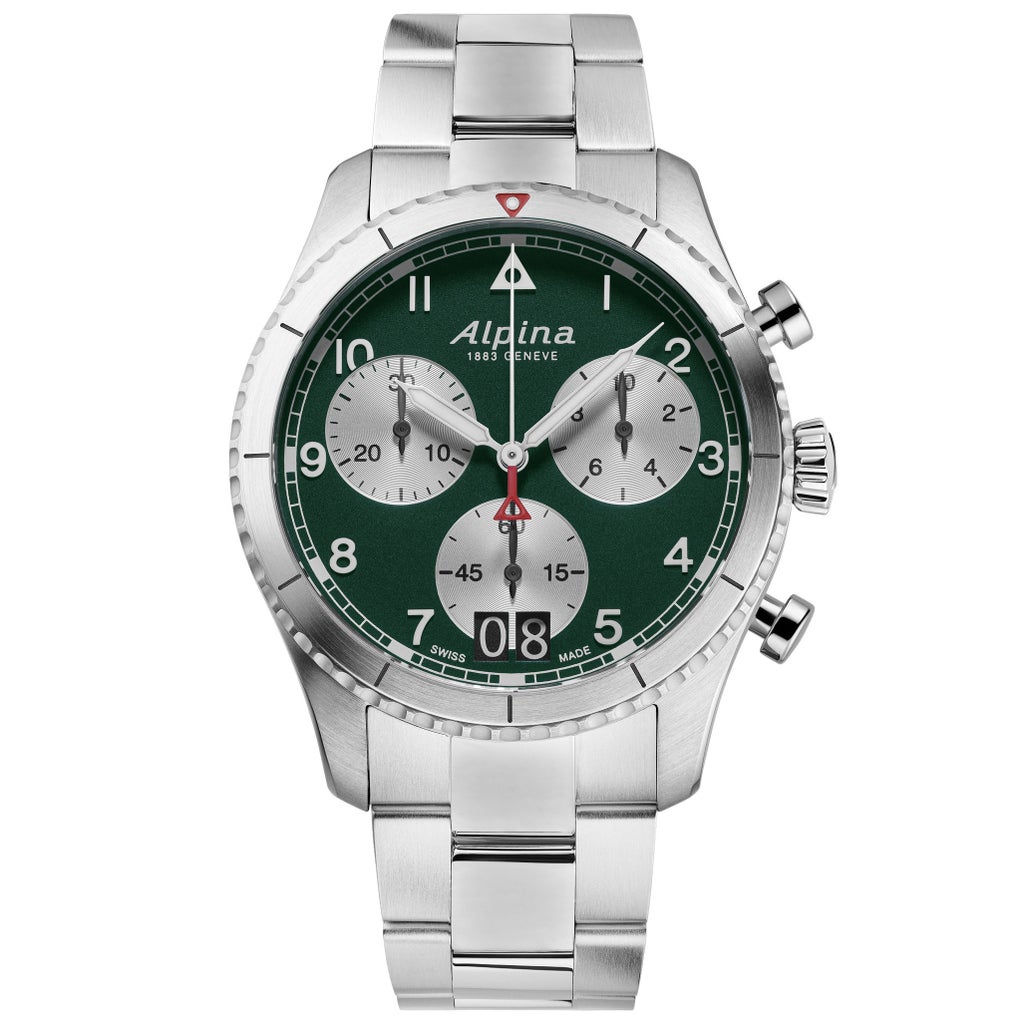 Alpina Startimer Pilot Big Date Stainless Steel Green Dial Men's