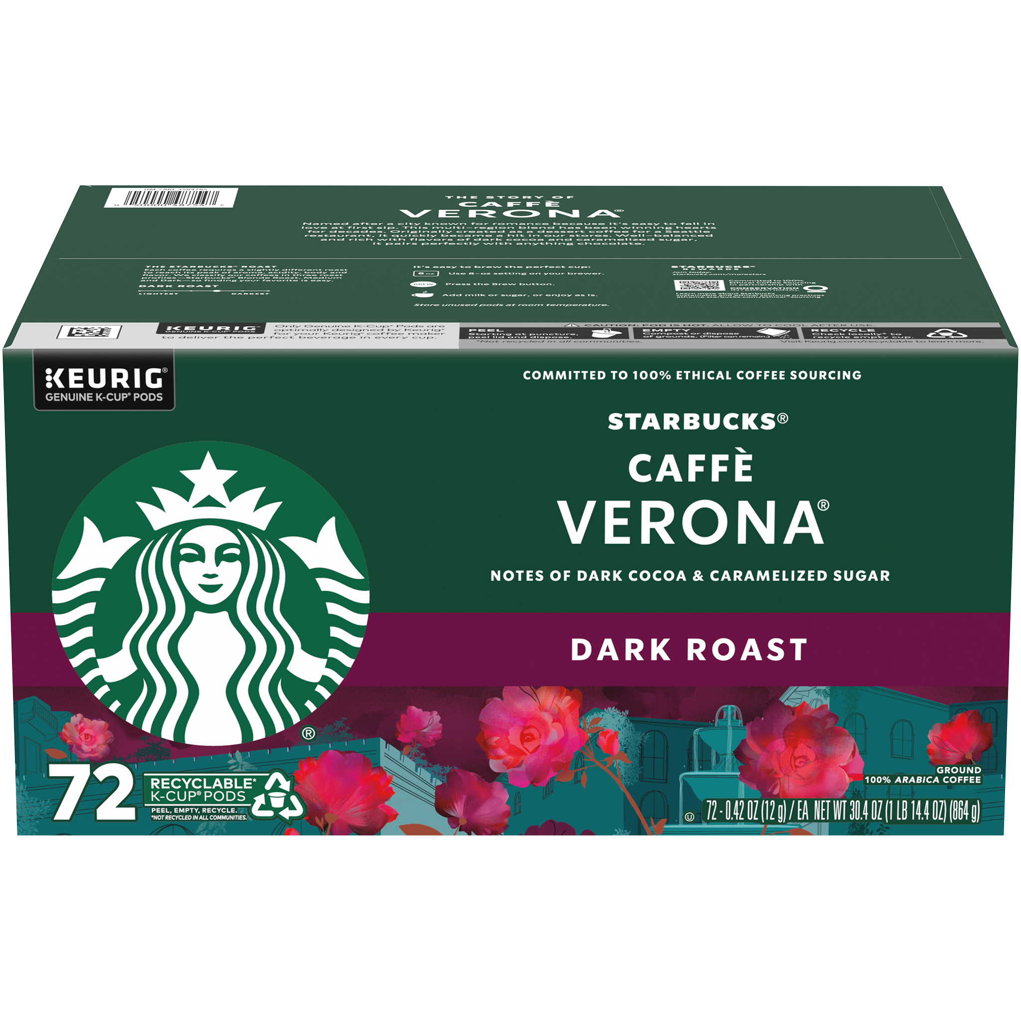 Starbucks Caffè Verona Coffee, Dark Roast, Keurig K-Cup Pods, 72