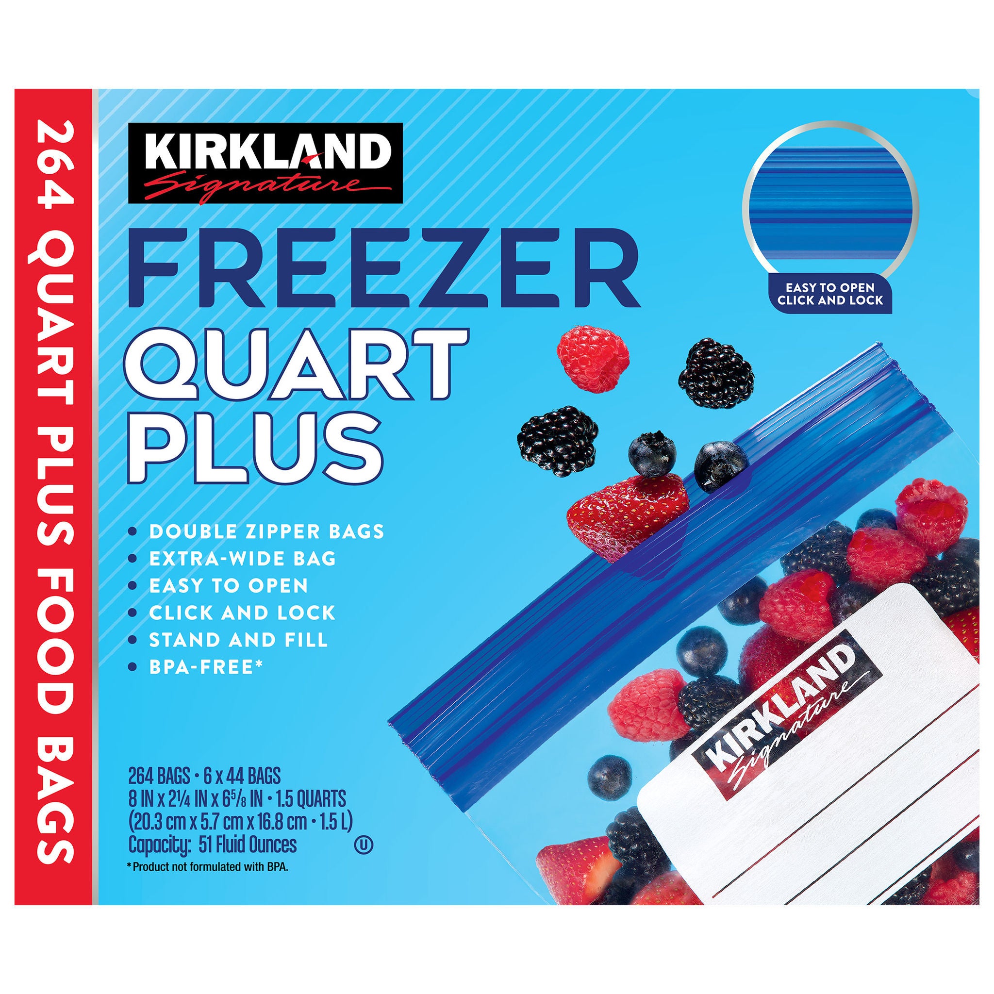 Kirkland Signature Freezer Quart Plus Bags, 264-count | Costco