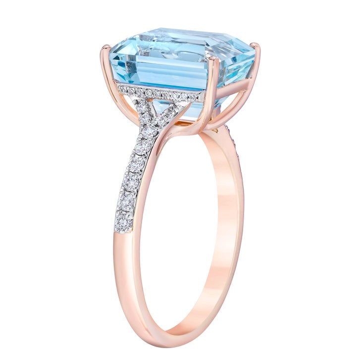 Aquamarine and Diamond 14kt Rose Gold Ring | Costco