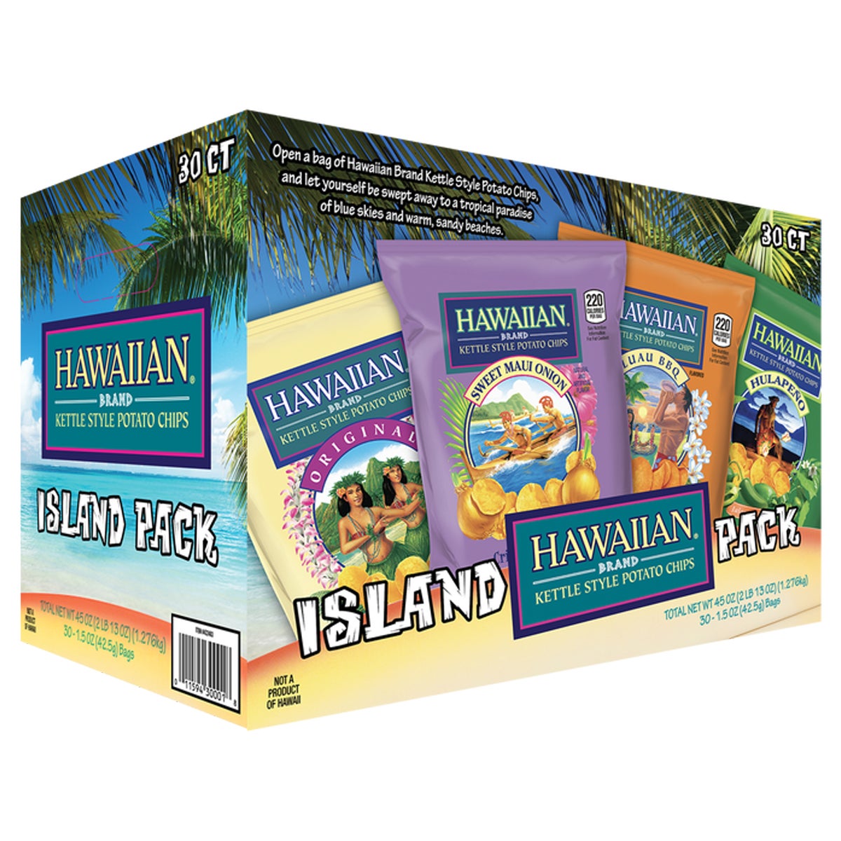 Hawaiian Brand Kettle Style Potato Chips, Island Variety Pack, 1.5