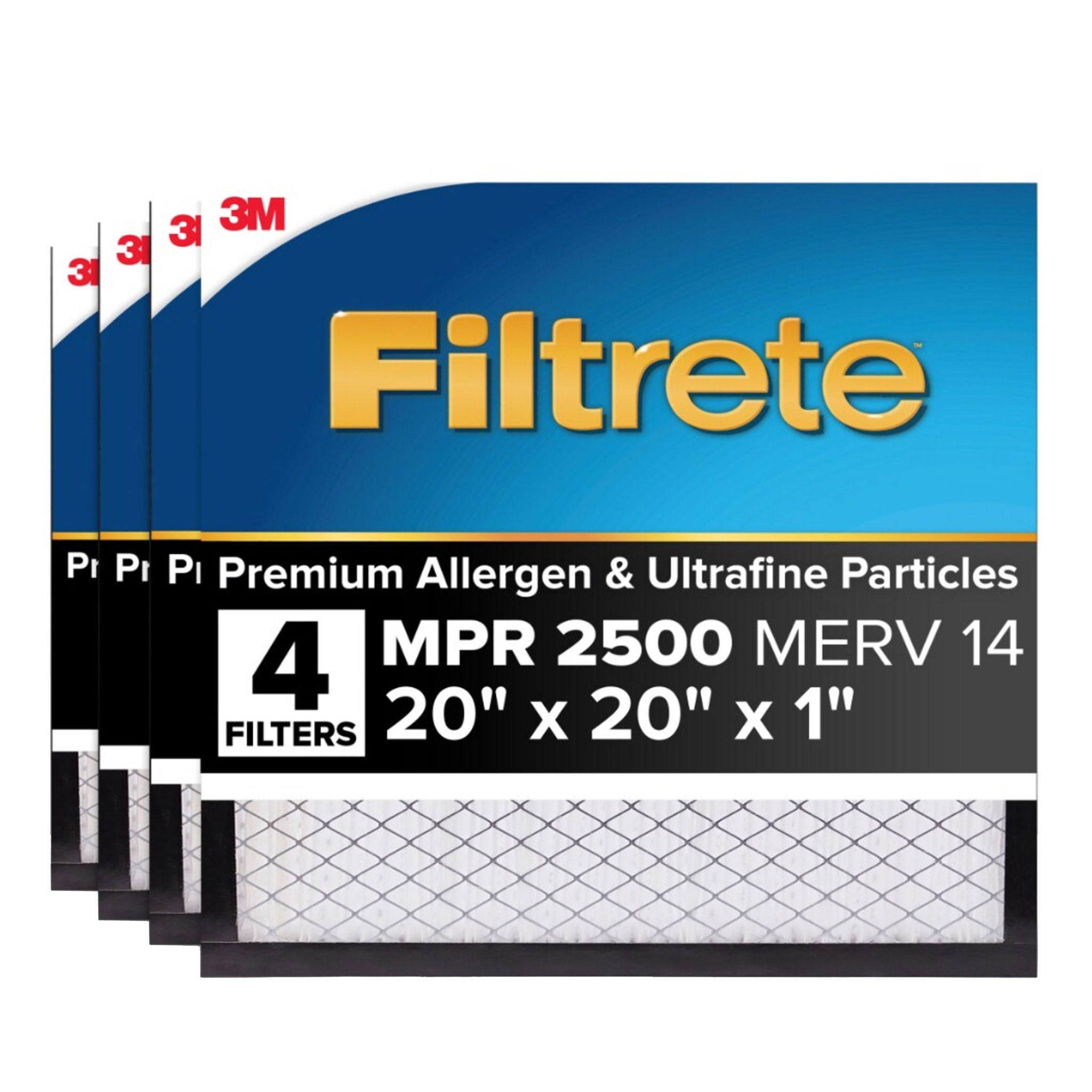 Filtrete Air Filter 1”, MPR 2500 MERV 14, High Performance Premium Allergen, Ultrafine Particles, Bacteria and Virus Filter, 4-pack, 20 x 20 x 1
