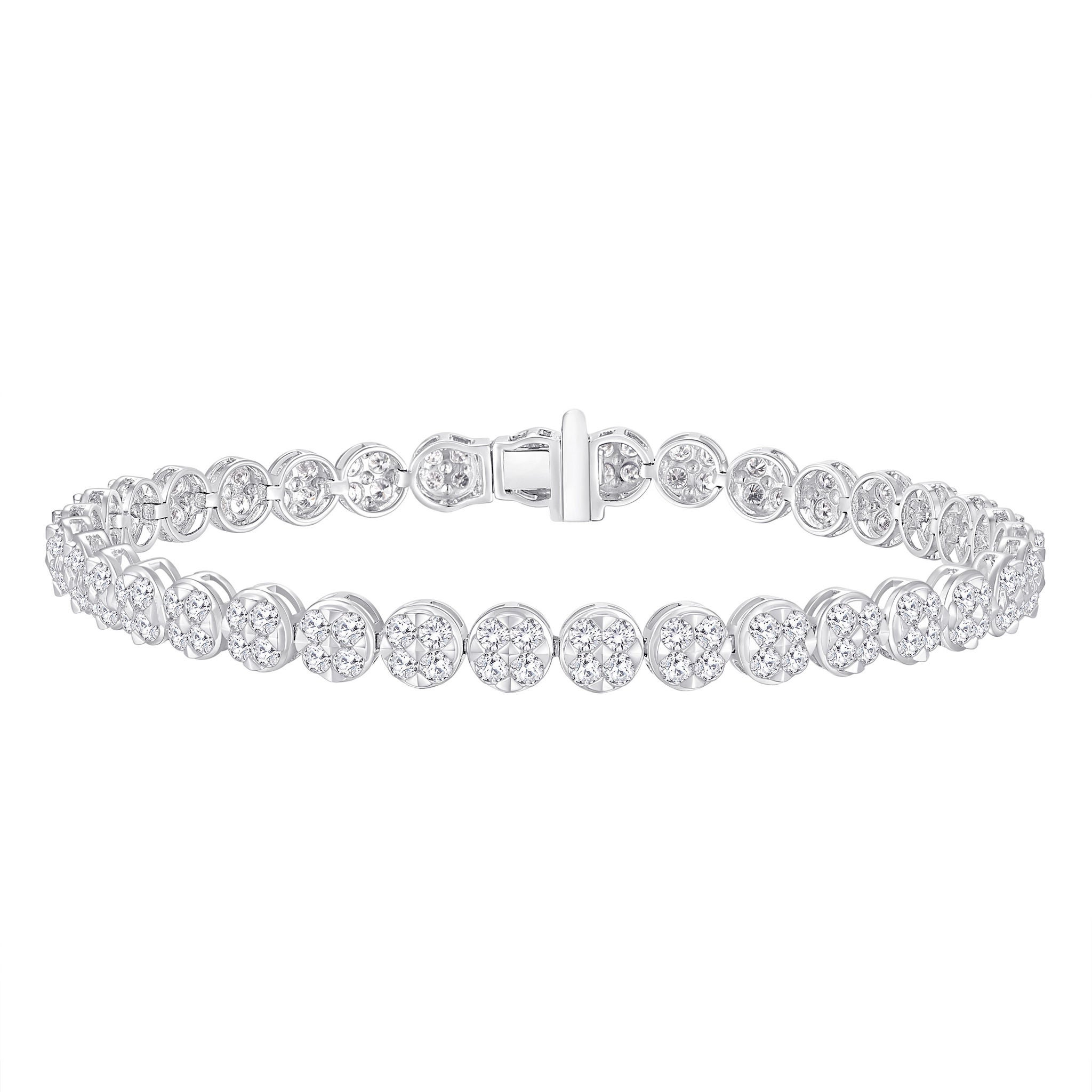 Round Brilliant 3.00 ctw VS2 Clarity, G Color Diamond Cluster 14kt White Gold Tennis Bracelet