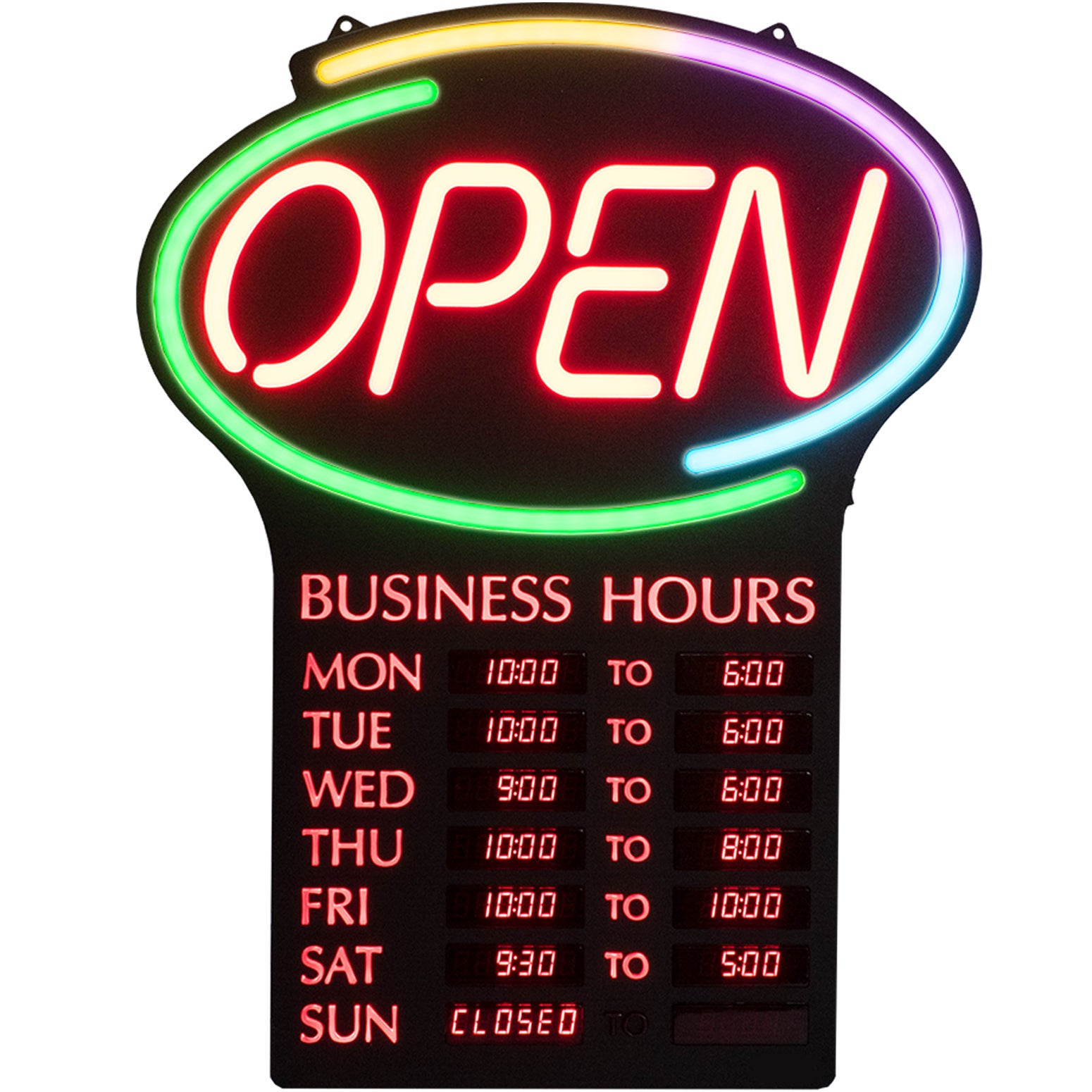 Pro-Lite LED Open Sign with Business Hours, Multicolor, 19.6