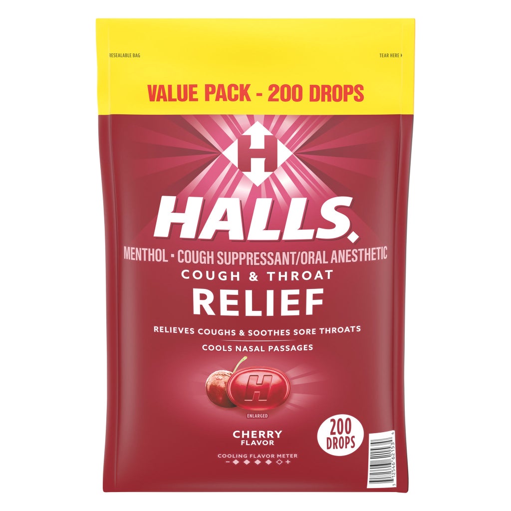 HALLS Cherry Flavored Cough & Throat Relief, 200 Drops | Costco