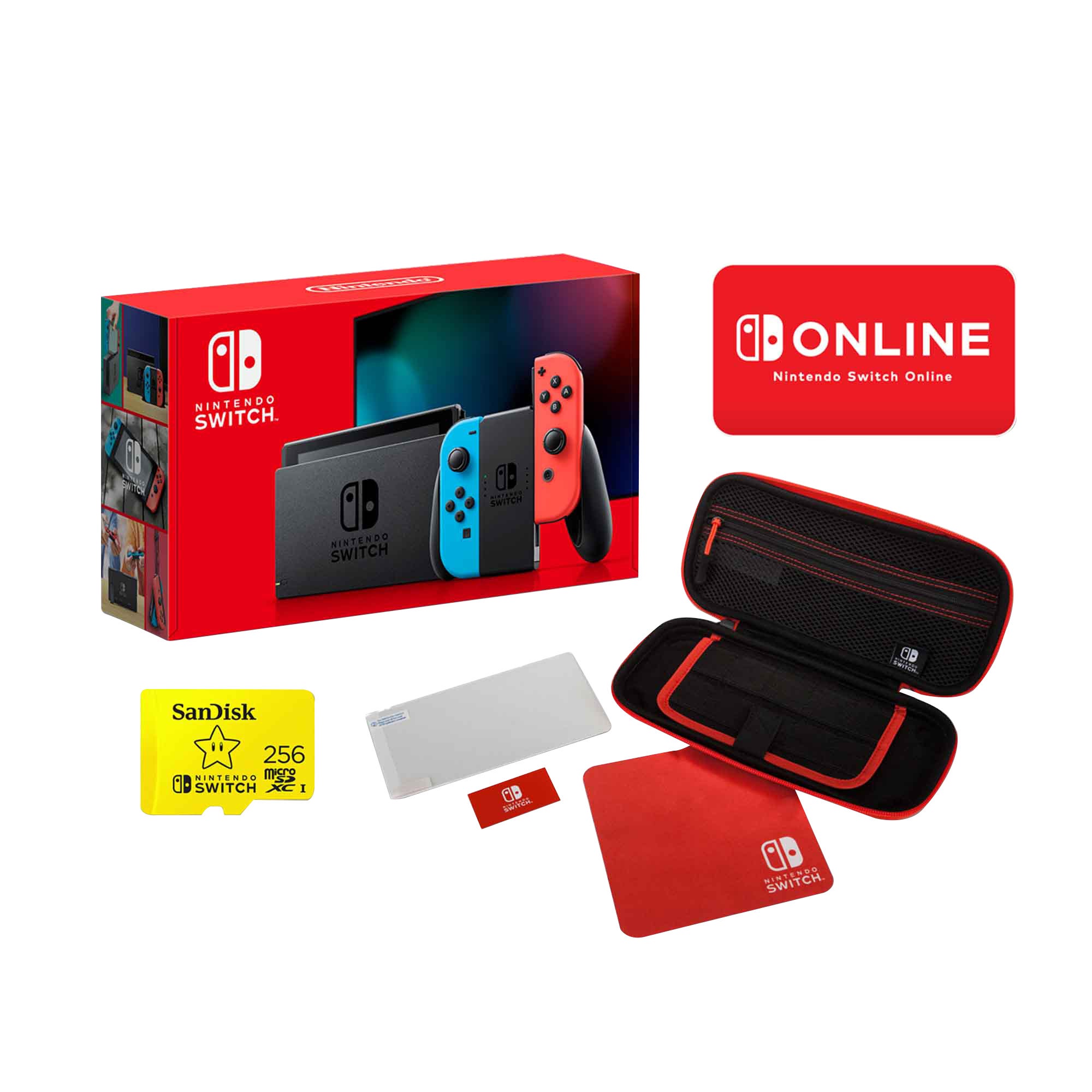 Nintendo Switch Red/Blue, 12 month Family Pass and Protection Kit