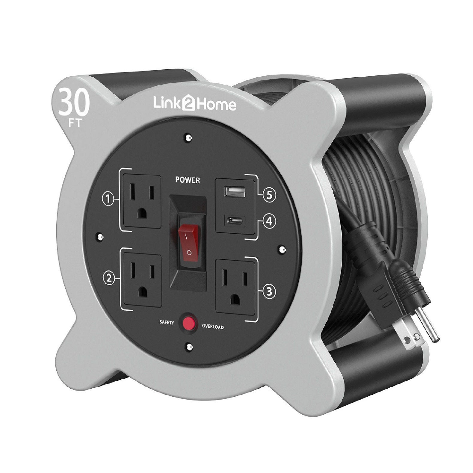Link2Home 30ft. Cord Reel with 3 Outlets 2 USB A/C | Costco