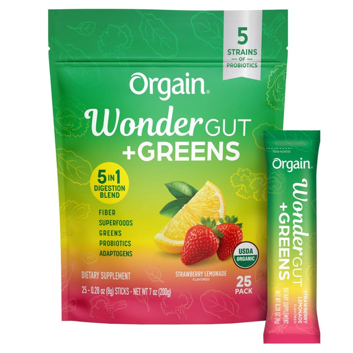 Orgain Wonder Gut Greens, Strawberry Lemonade, 25 Stick Packs | Costco