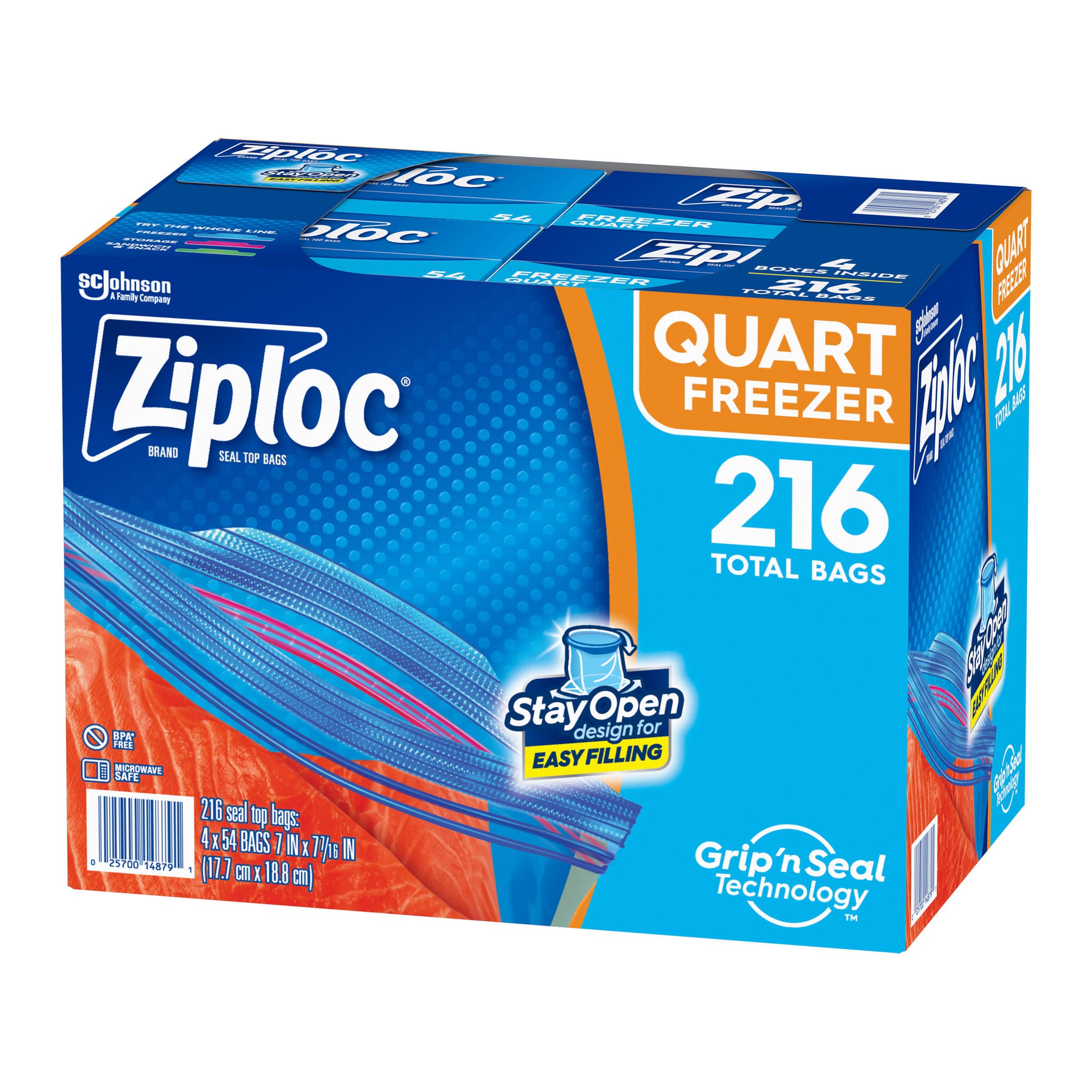 Ziploc Seal Top Freezer Bag, Quart, 54-count, 4-pack | Costco