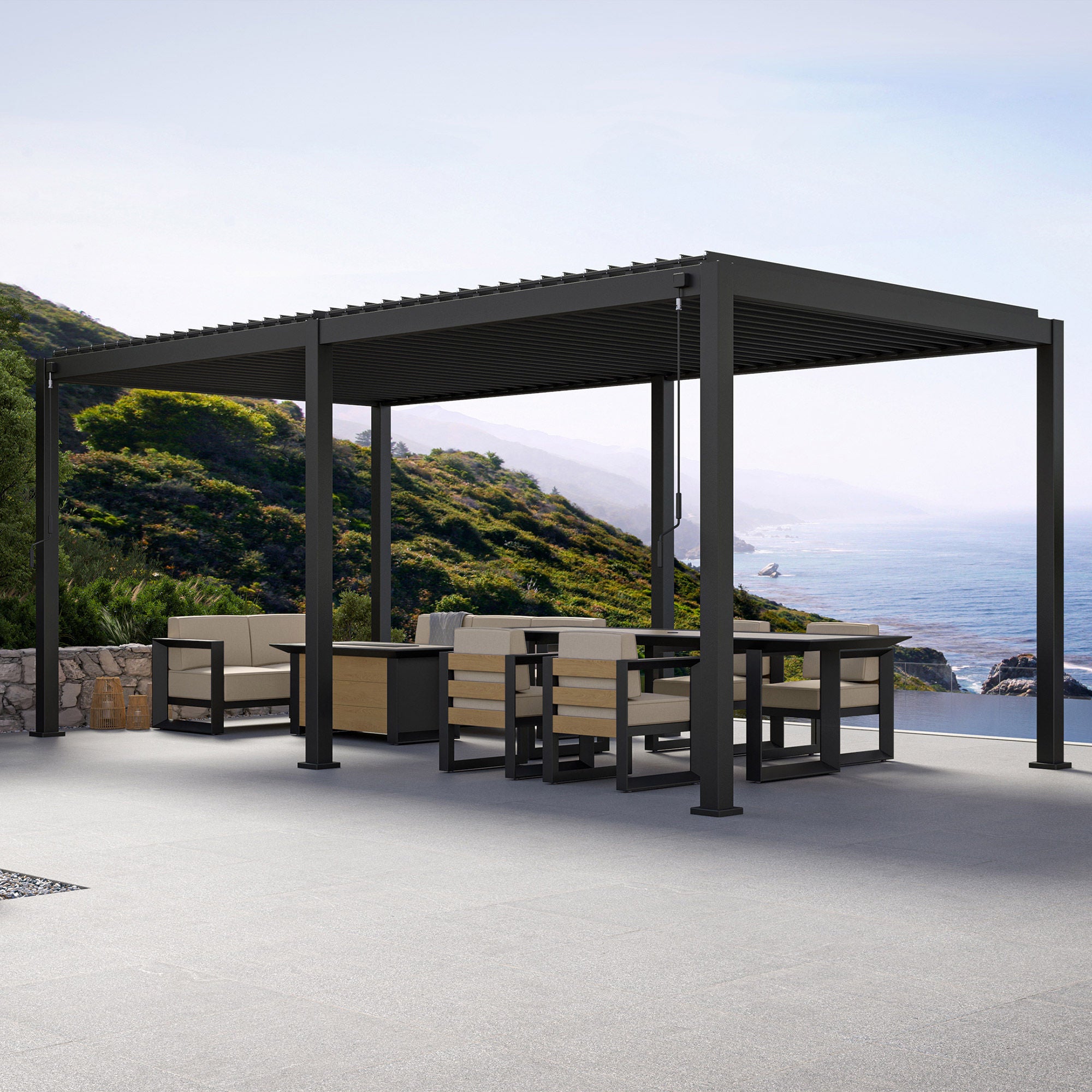 あみたろう Mirador 10 ft. x 20 ft. Adjustable Louvered Aluminum Pergola | Costco