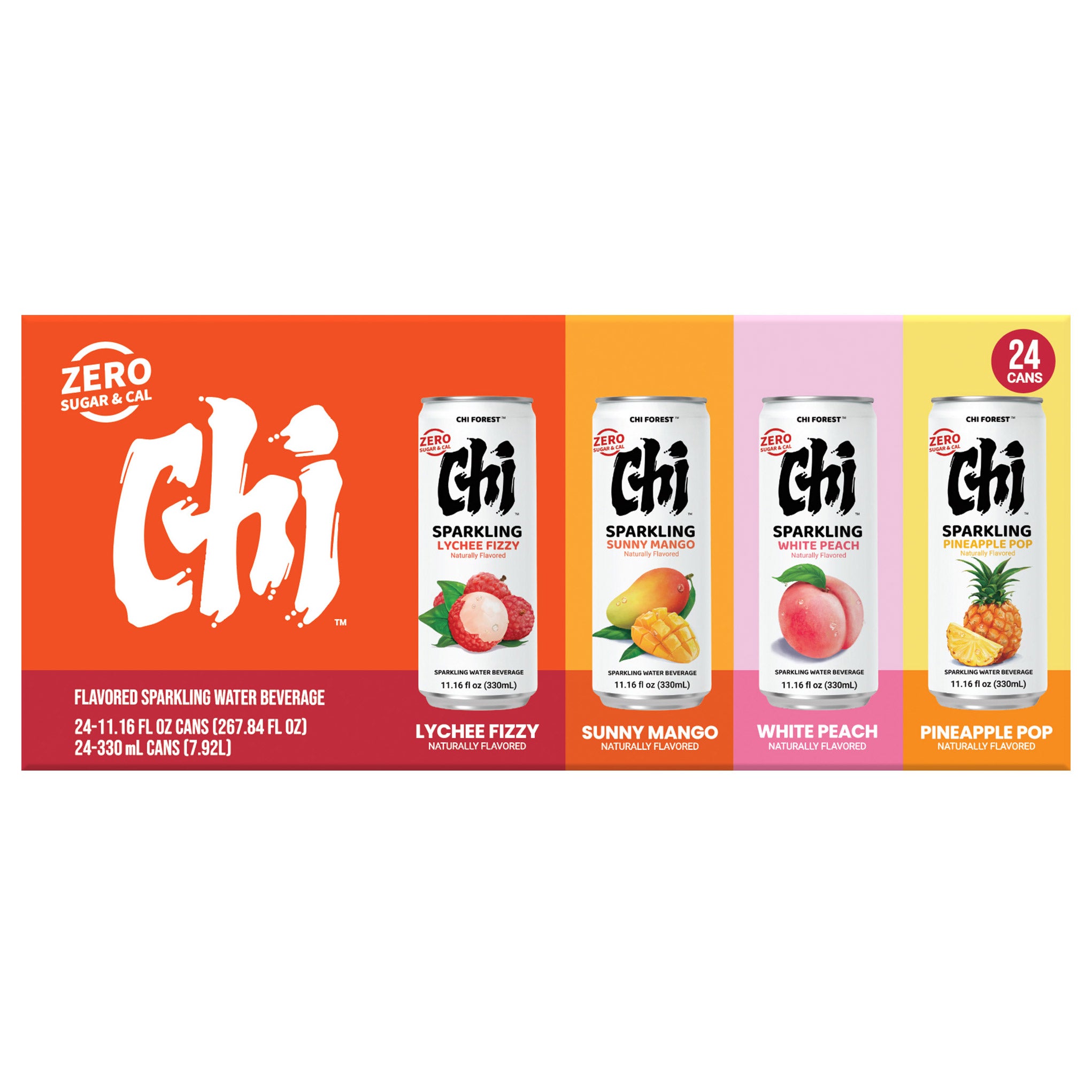 Chi Forest Flavored Sparkling Water, Variety Pack, 11.16 fl oz, 24