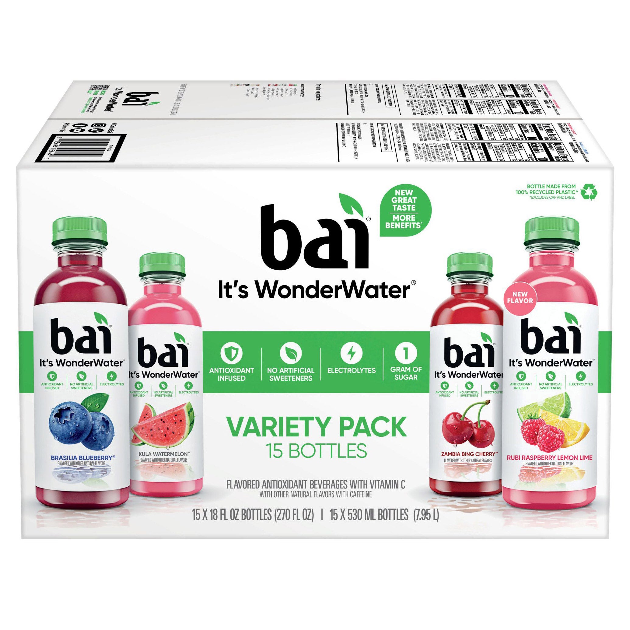 Bai Antioxidant Beverage, Variety Pack, 18 fl oz, 15-count | Costco