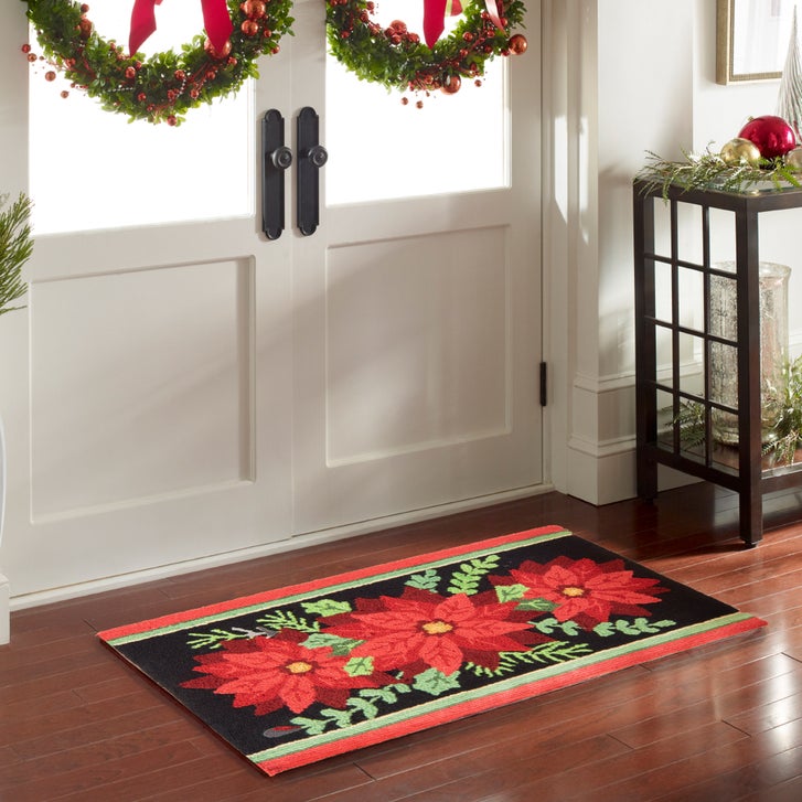 Hand Hooked Holiday Memory Foam Rug, Poinsettia | Costco