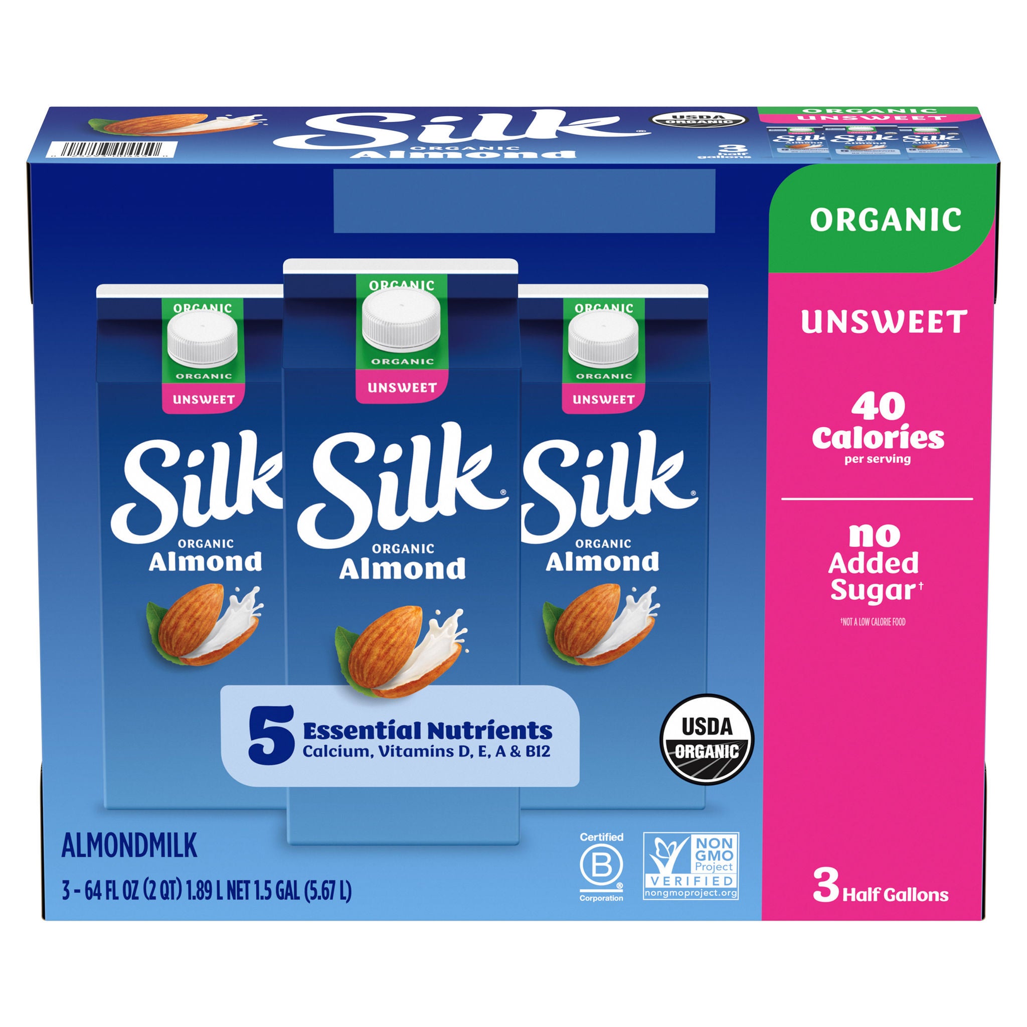Silk Organic Almond Milk Unsweetened, Half Gallon, 3-count | Costco