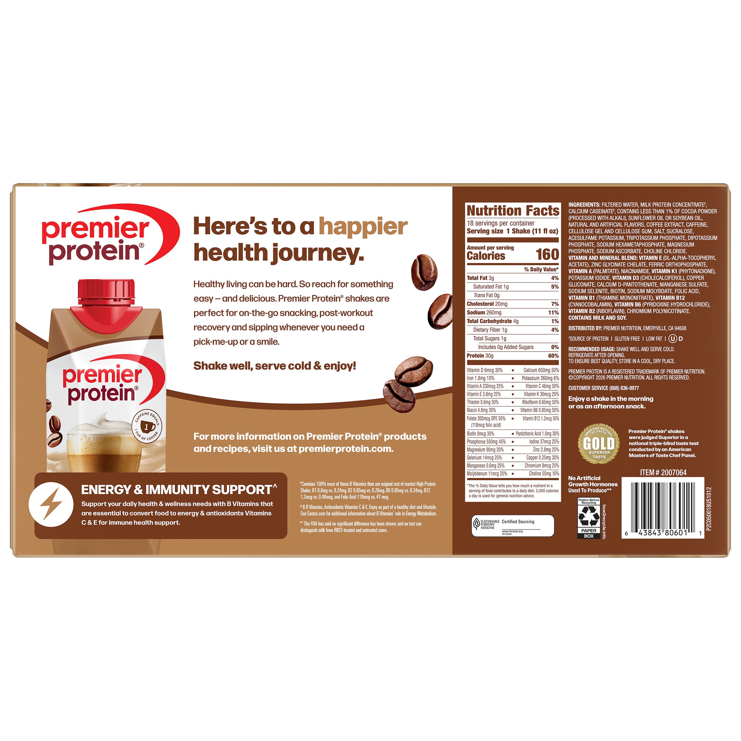 Premier 30g Protein PLUS Energy and Immune Support Shakes, Cafe