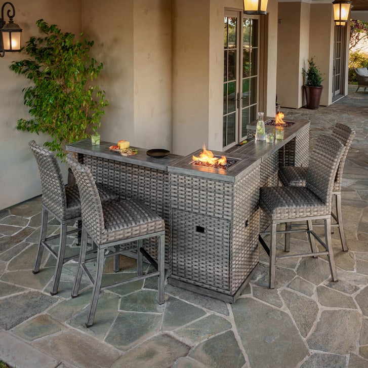 Sunvilla Diego 8-piece Modular Outdoor Patio Bar Set With 2 Fire Towers ...