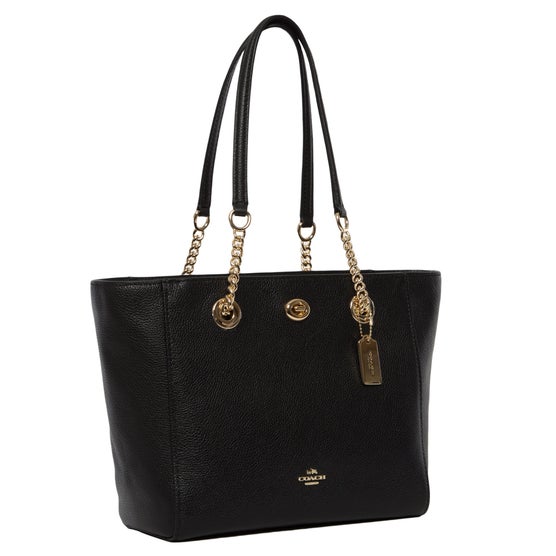 Coach Pebbled Turnlock Chain Tote, Black | Costco