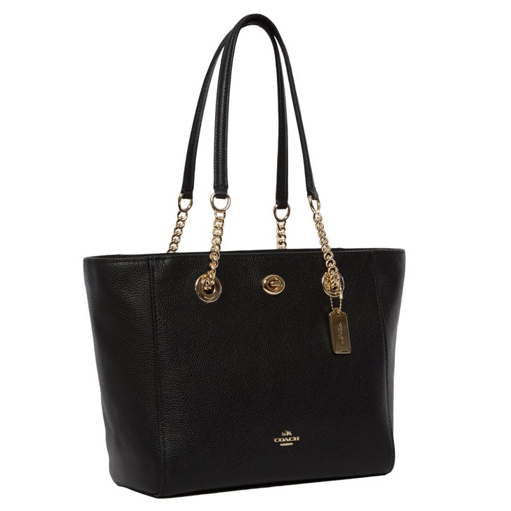 Coach Pebbled Turnlock Chain Tote, Black | Costco