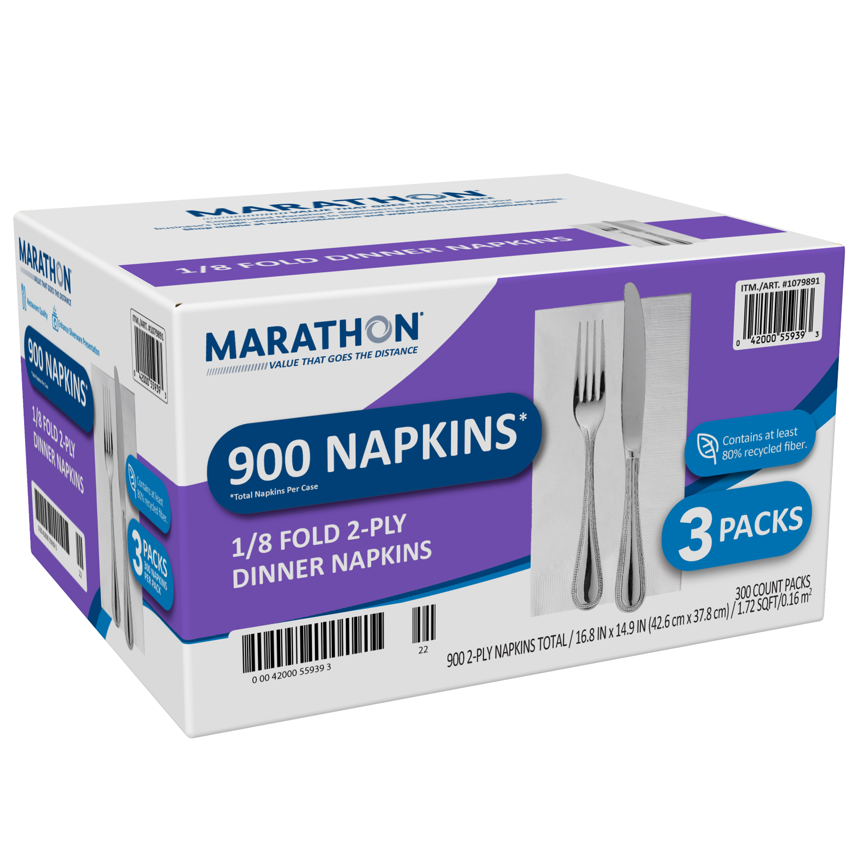 Marathon 1/8 Fold Dinner Napkins, 2-Ply, White, 900 ct | Costco