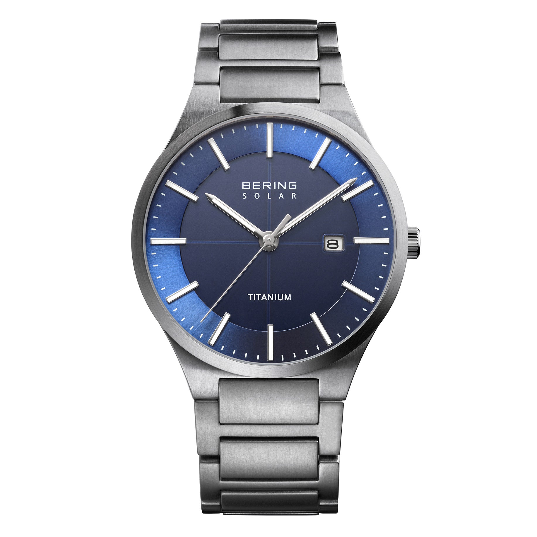 フローライト&アクアクォーツ Bering Solar Titanium Blue Sunray Dial Quartz Men's Watch, 39mm