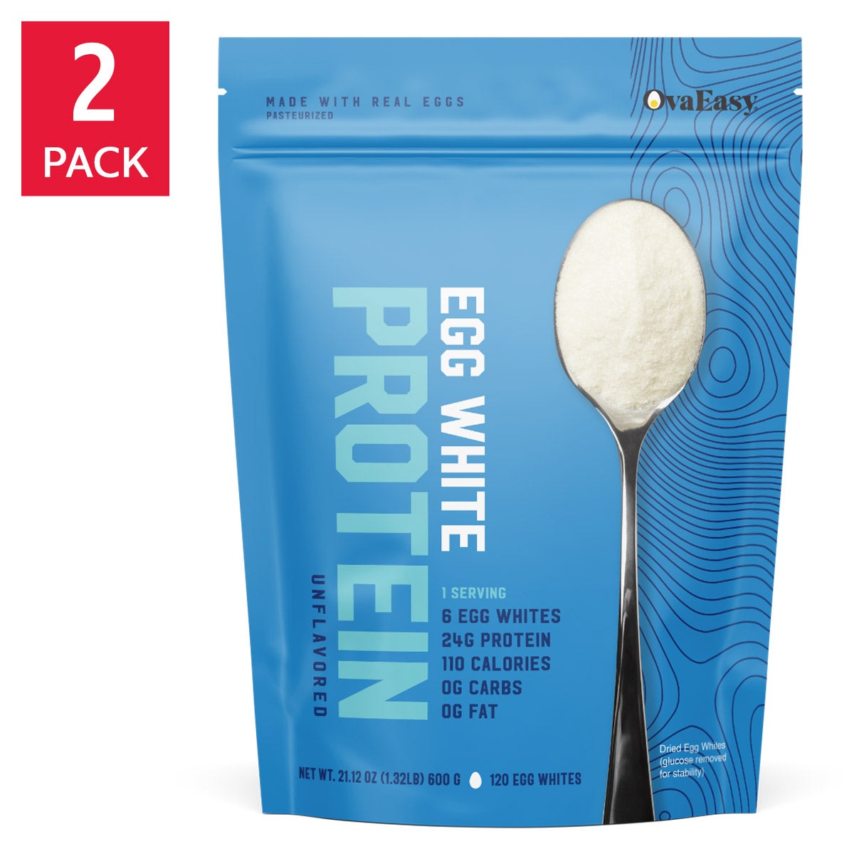OvaEasy Egg White Protein Powder, Unflavored, 2 Count, 1.32 lb Bags