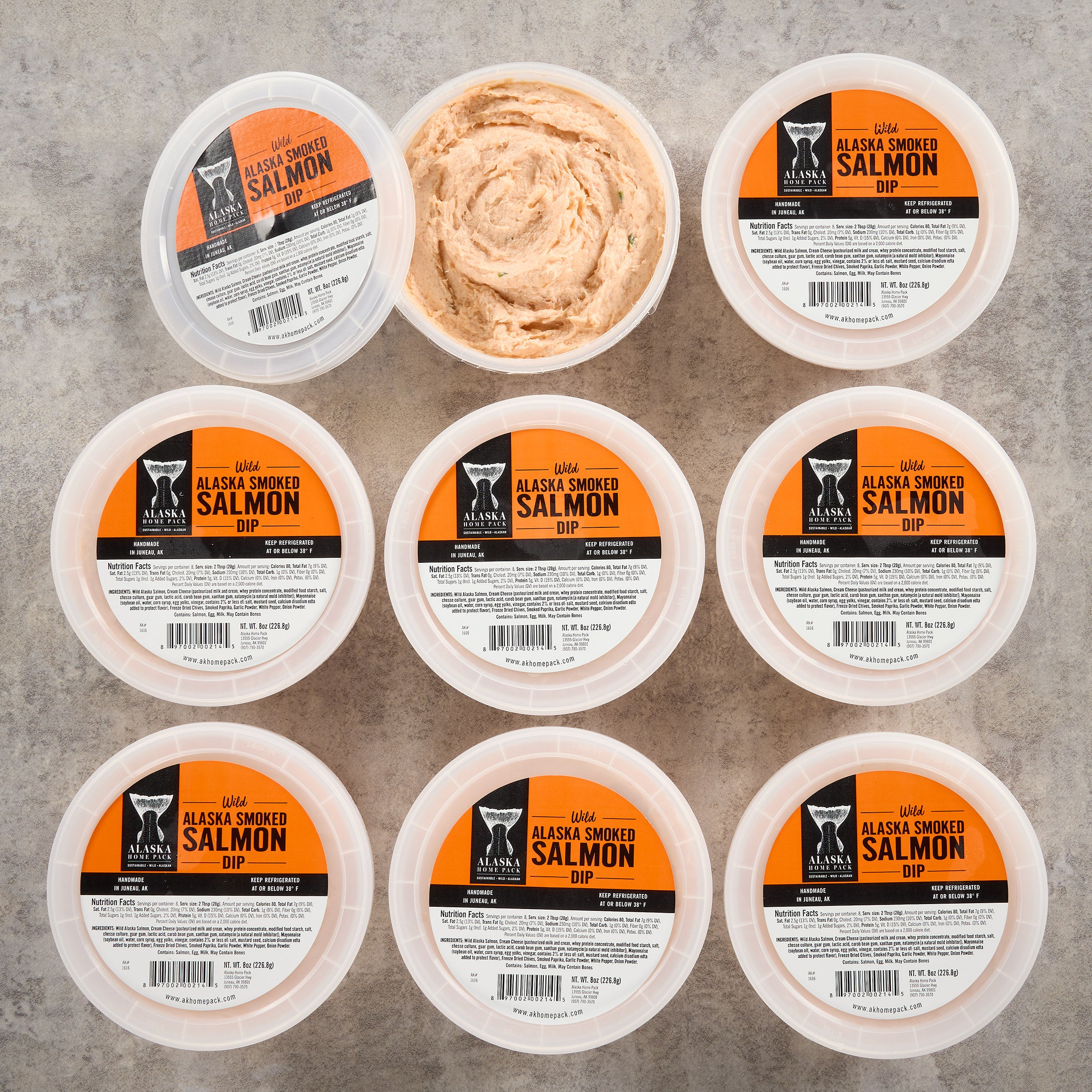 Alaska Glacier, Alaska Smoked Salmon Dip, 8 - 8 oz Tubs, 4 lbs