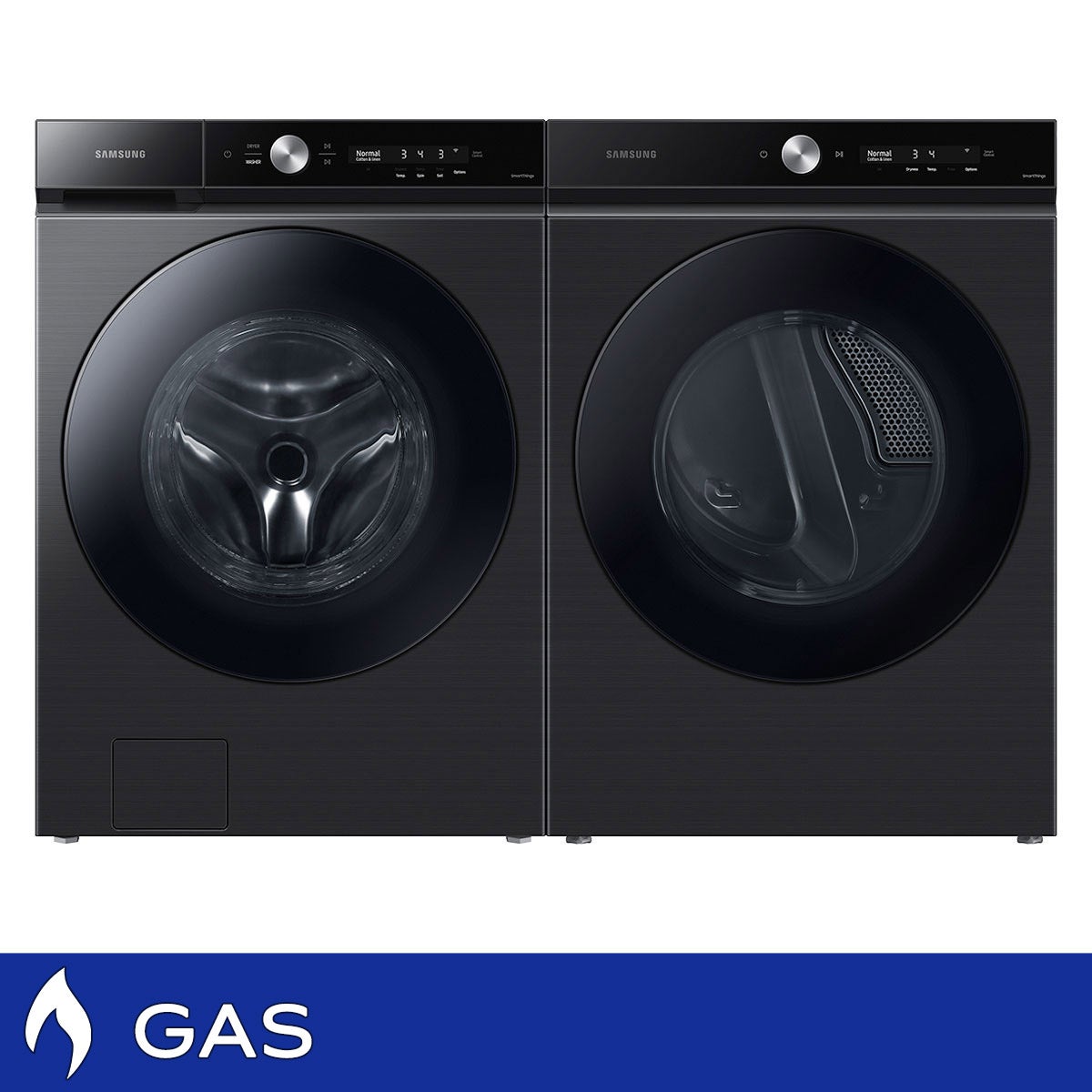 Samsung 5.3 cu. ft. Bespoke Ultra Capacity Front Load Washer with Super Speed Wash and 7.6 cu. ft. Ultra Capacity GAS Dryer