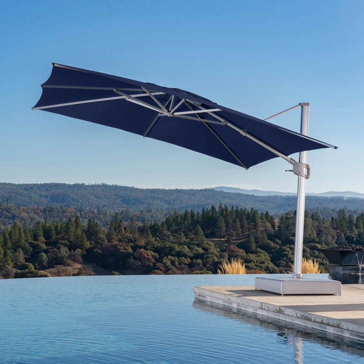 commercial cantilever patio umbrellas Shadowspec Unity Umbrella Our cantilever outdoor umbrella combines the courtyard and outdoor dining table into a cool and comfortable space Patio Umbrellas & Cantilever Shades