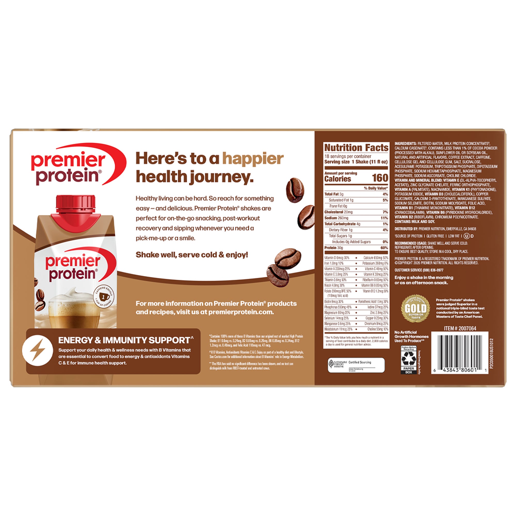 Premier Protein Shake, 30g Protein, Café Latte, 11 fl oz, 18 ct