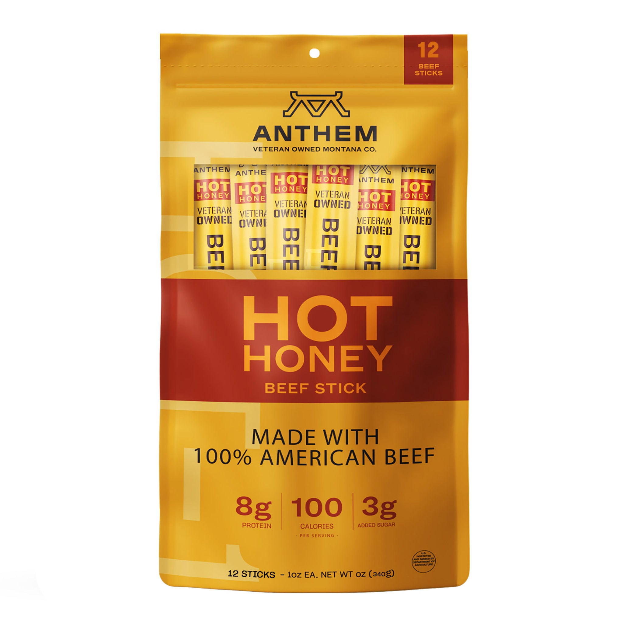 ANTHEM SNACKS HOT HONEY BEEF STICKS 12/ 1 OZ