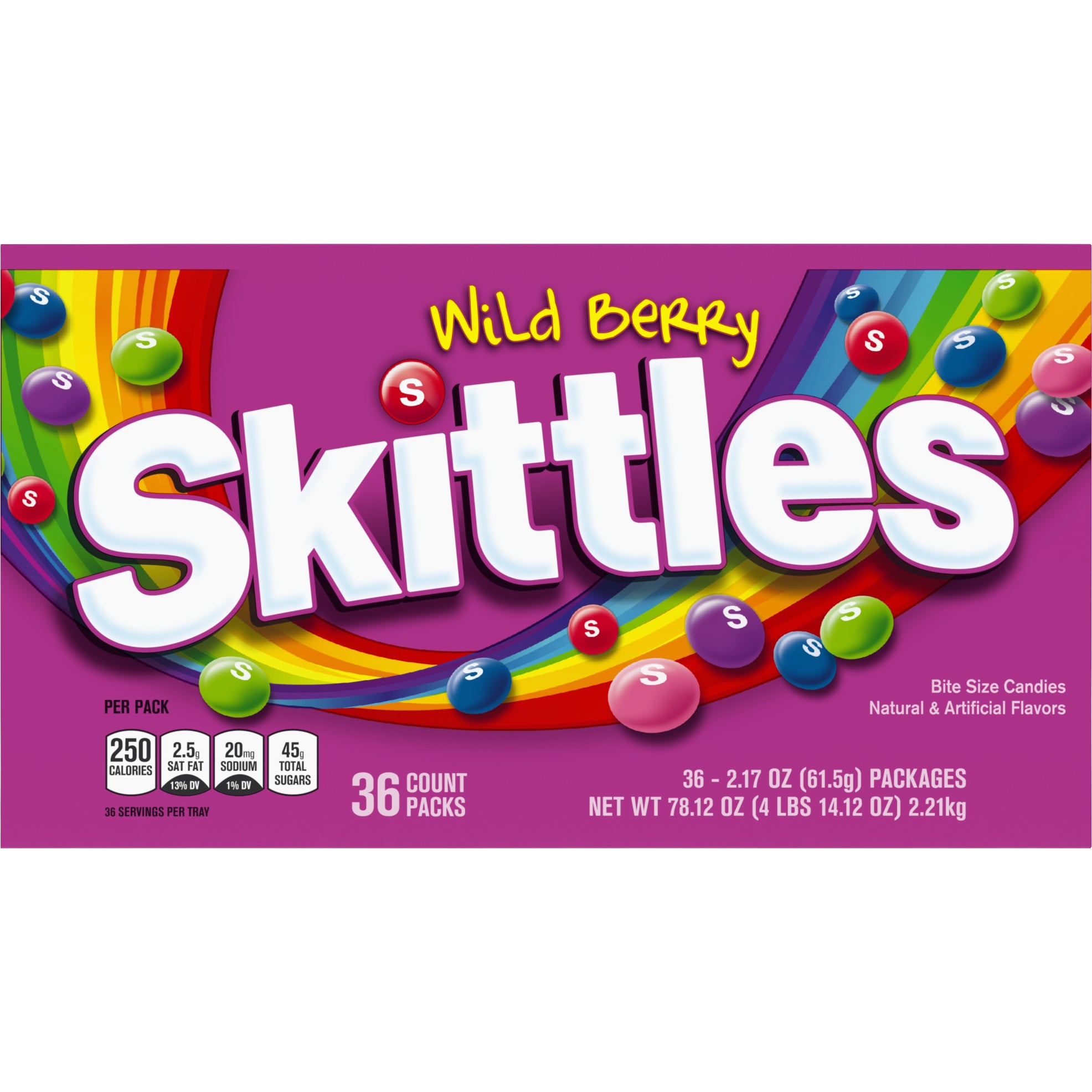 Skittles Bite Size Candy, Wild Berry, 2.17 oz, 36-count