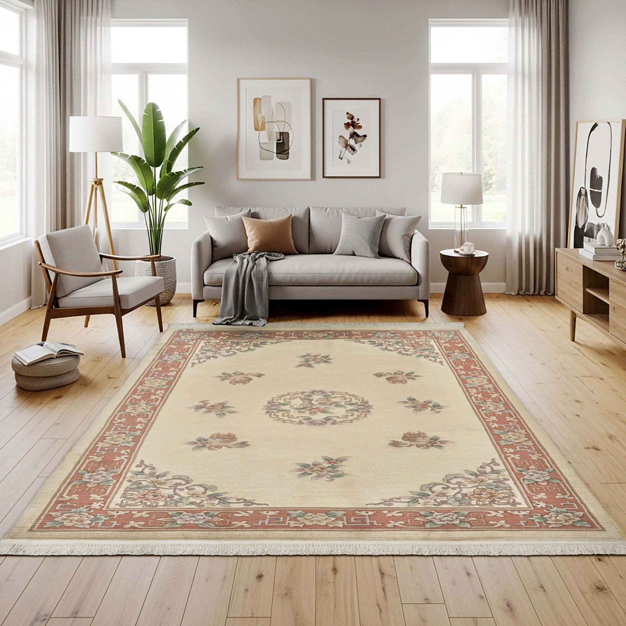 Pagoda Hand Knotted Rug Collection, Lugano Ivory
