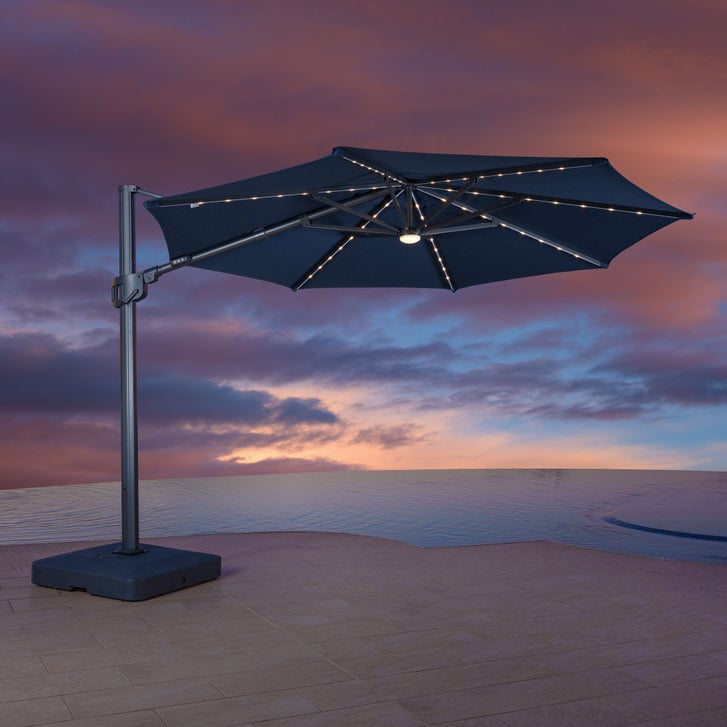 led cantilever patio umbrella 9 x12 ft Outdoor Rectangle Double Top Lighted with Base Polyester. CLOUDFLY 11 ft. x 11