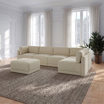 Thomasville Fallon Modular Sectional 6-piece Cream with Ottoman