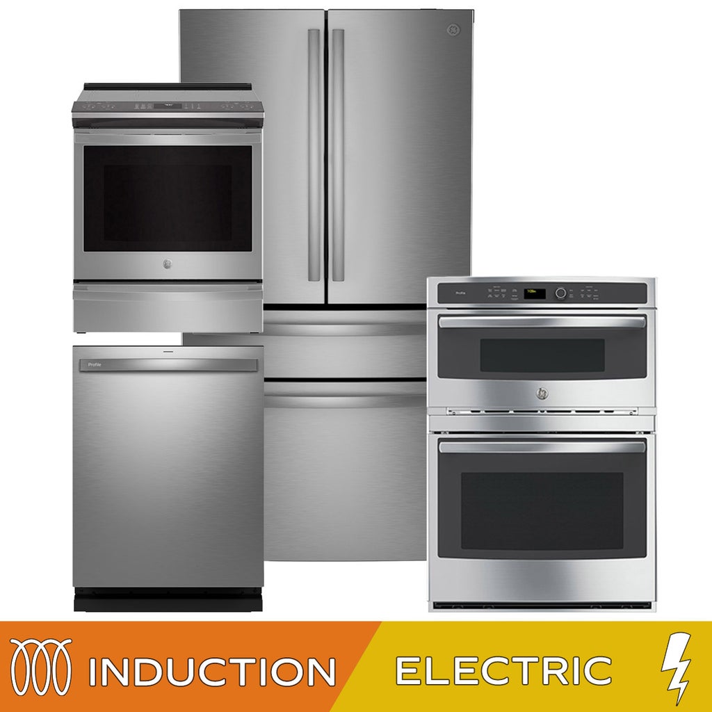 GE Profile 4-piece Induction Kitchen Package with 28.7 cu. ft. Standard ...