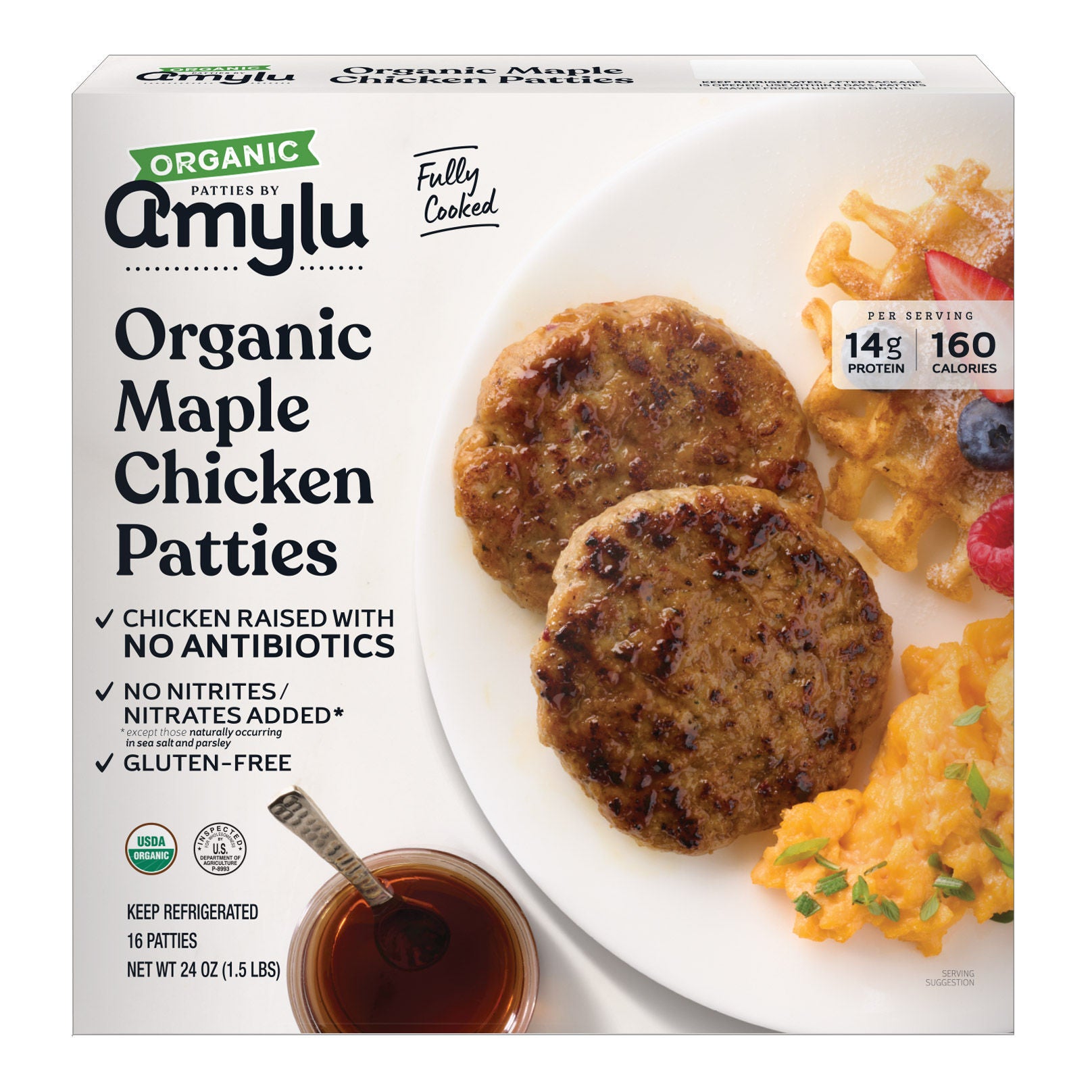 AMYLU ORGANIC MAPLE CHICKEN PATTIES 24 OZ (1.5 LBS)