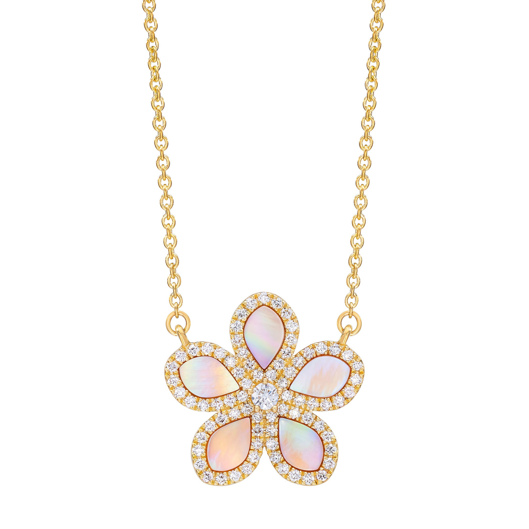 Mother of Pearl & Diamond 14kt Yellow Gold Flower Necklace | Costco