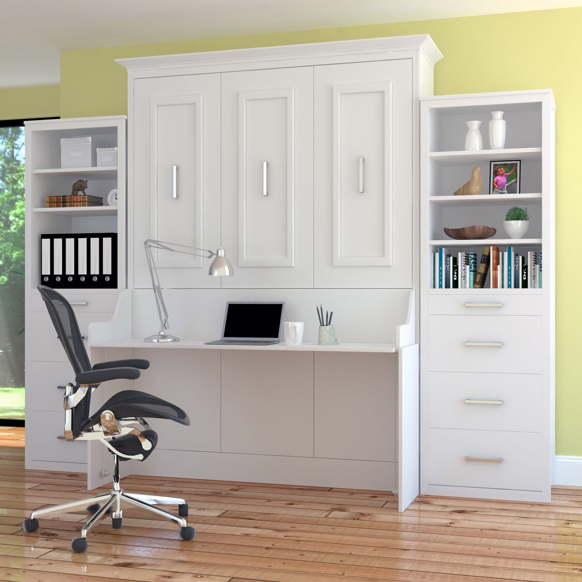 Bed & Room Porter Queen Portrait Wall Bed with Desk and Two Side Towers