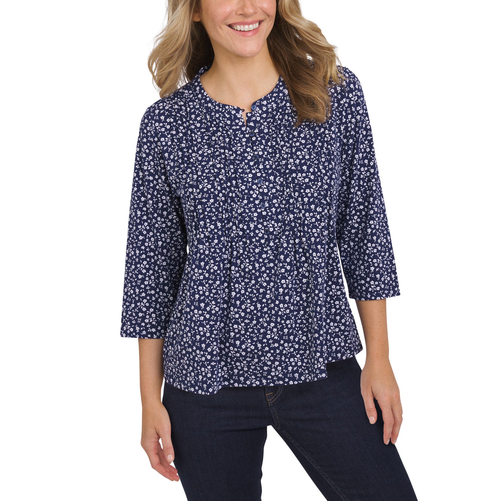LANDS' END WOMEN'S PINTUCK KNIT HENLEY TOP