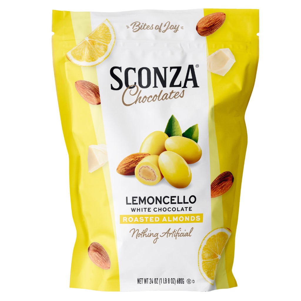 Sconza Chocolates Lemoncello White Chocolate Almonds, 24 oz | Costco