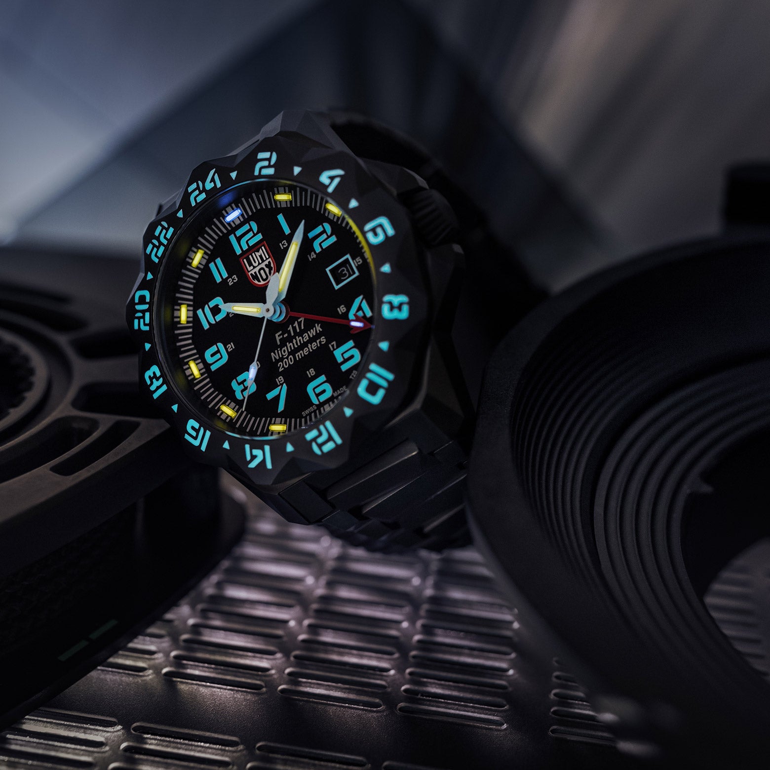 Luminox Nighthawk Black Stainless Steel Men's Quartz Watch, 44mm