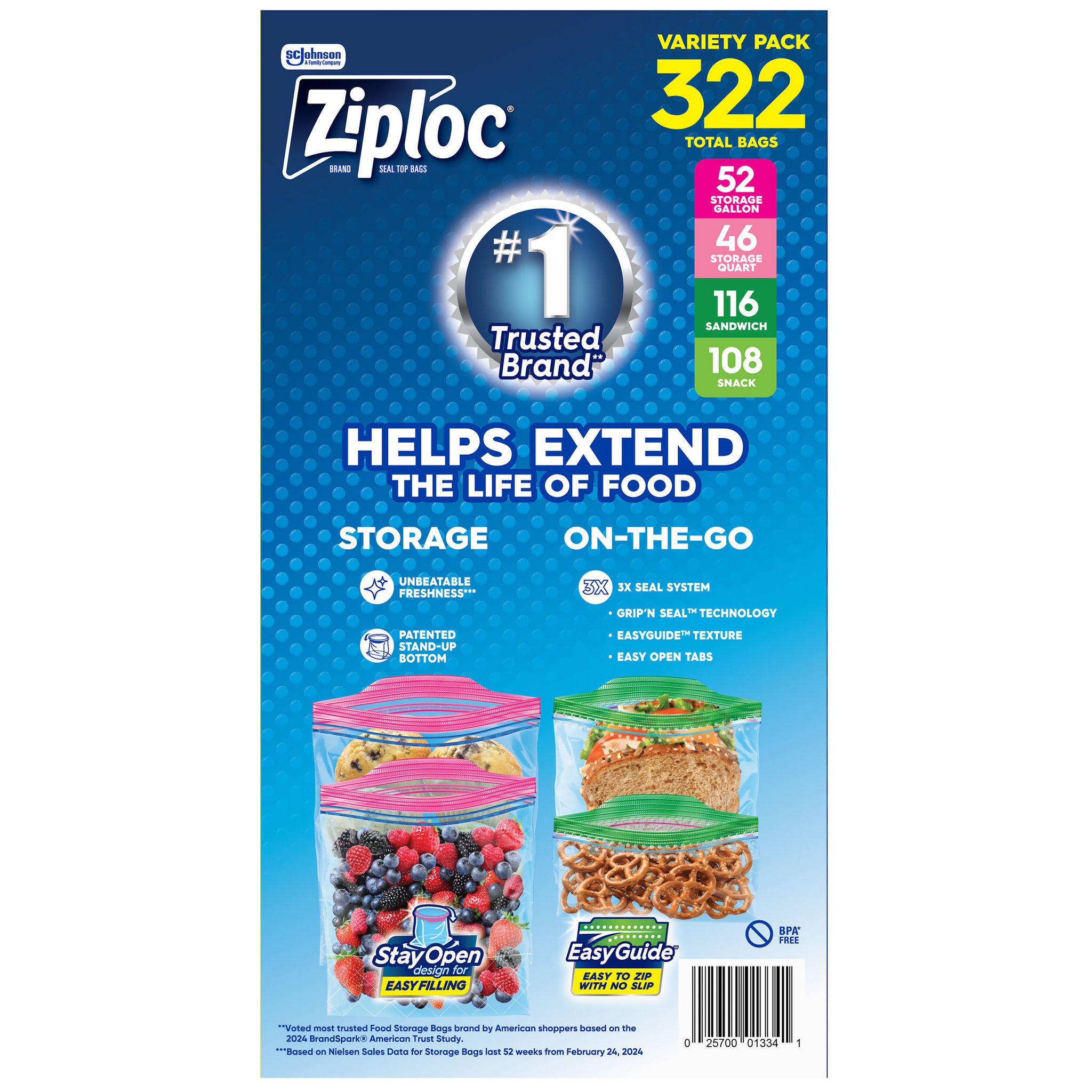 Ziploc Grip 'n Seal Bags, Variety Pack, 322 ct | Costco
