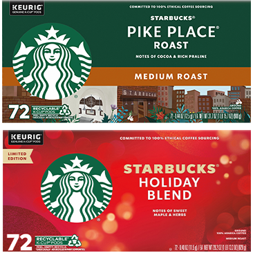 Starbucks® K-Cup® Pods Pike Place Roast AND/OR Holiday Blend