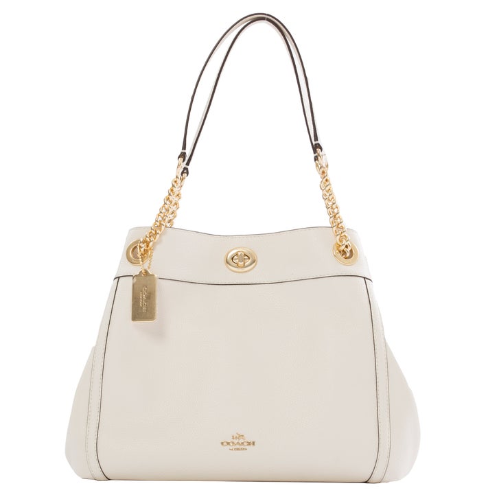 バッグ Coach Edie Leather Turnlock Shoulder Bag Coach Leather Turnlock Edie Shoulder Bag, Chalk | Costco