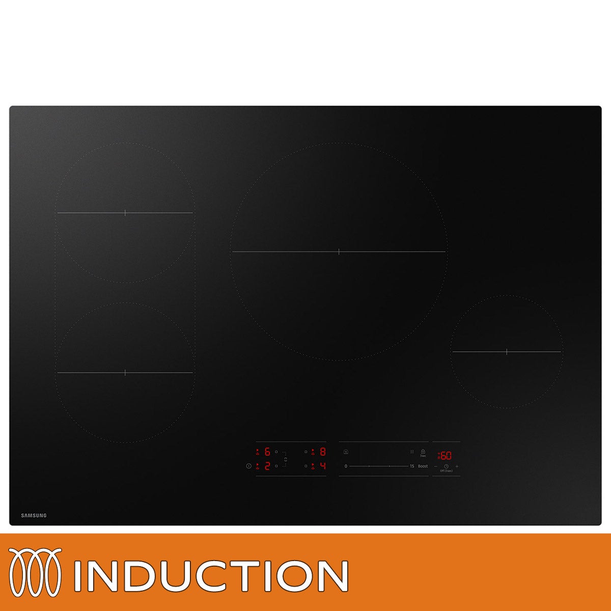 Samsung 30" Induction Cooktop with Anti-Scratch Matte Glass and Sync Burners