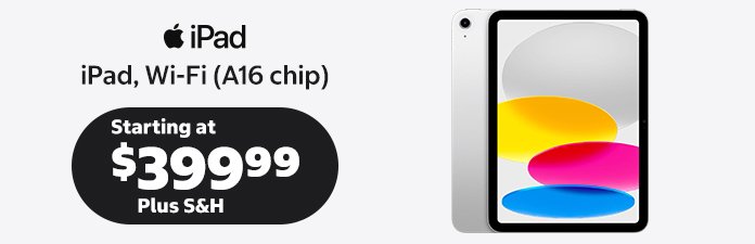 iPad, Wi-FI A16 chip $40 OFF