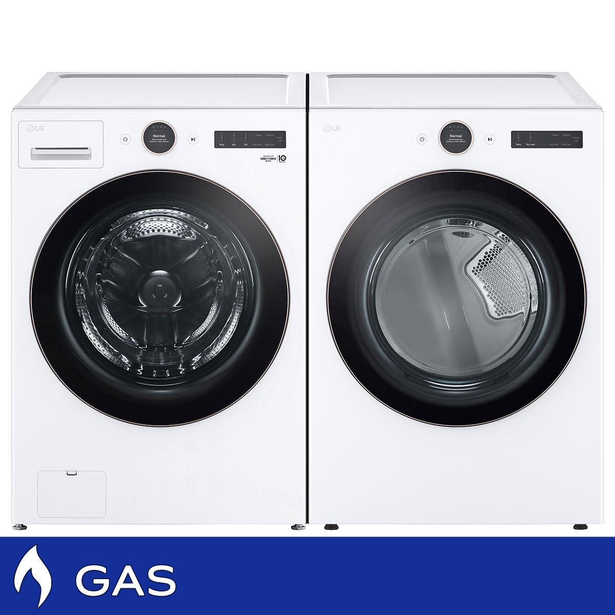 LG 5.0 cu. ft. Mega Capacity Smart Front Load Washer with TurboWash 360 and 7.4 cu. ft. GAS Dryer with AI Sensor Dry and TurboSteam