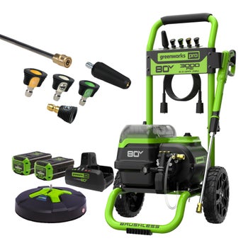 Greenworks 80V 3000 PSI 2.0 GPM Brushless Pressure Washer, (2) 4Ah