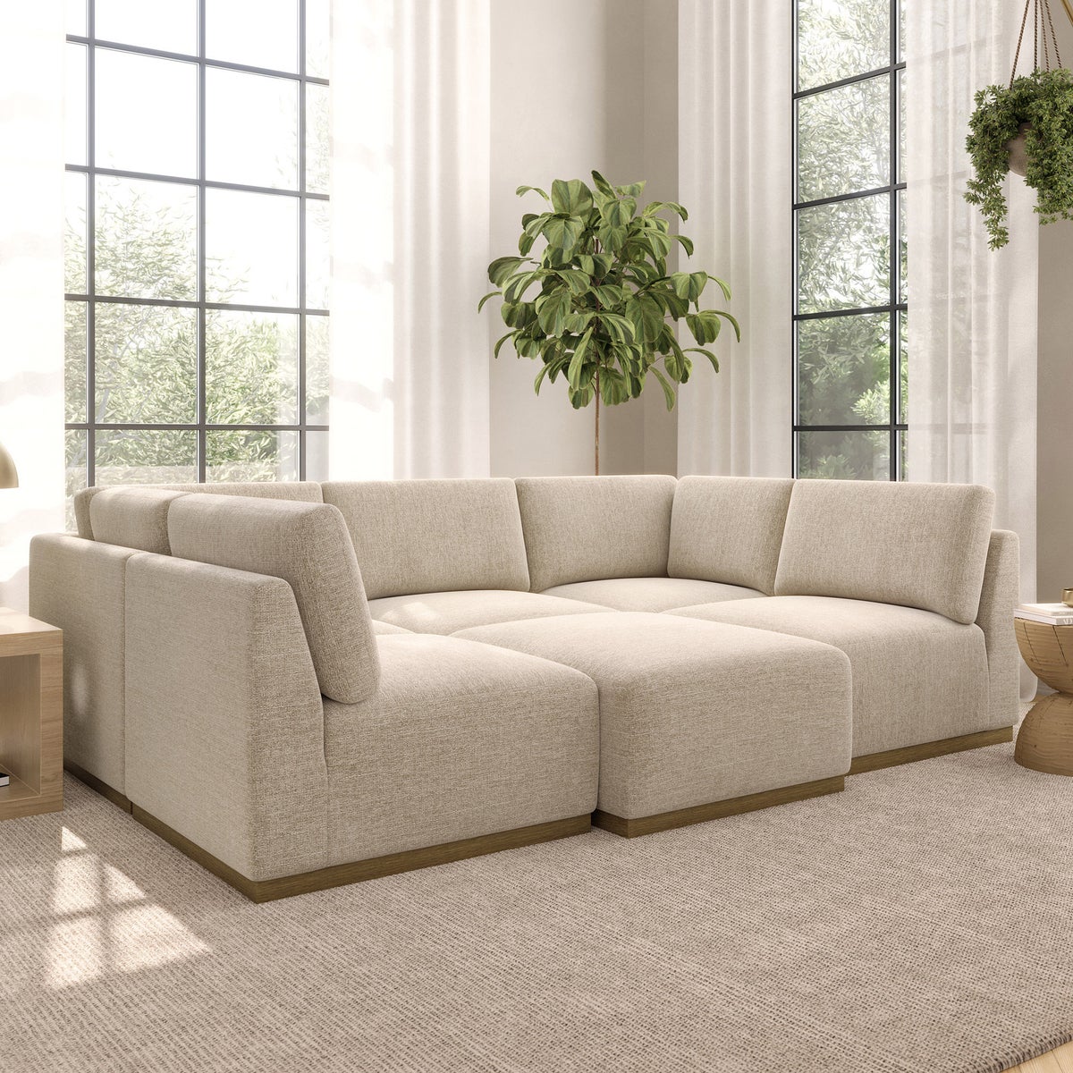 Henredon Murphy Fabric 6-piece Modular Sectional with Ottoman, Beige Henredon Murphy Fabric 6-piece Modular Sectional with Ottoman, Beige - Image 3